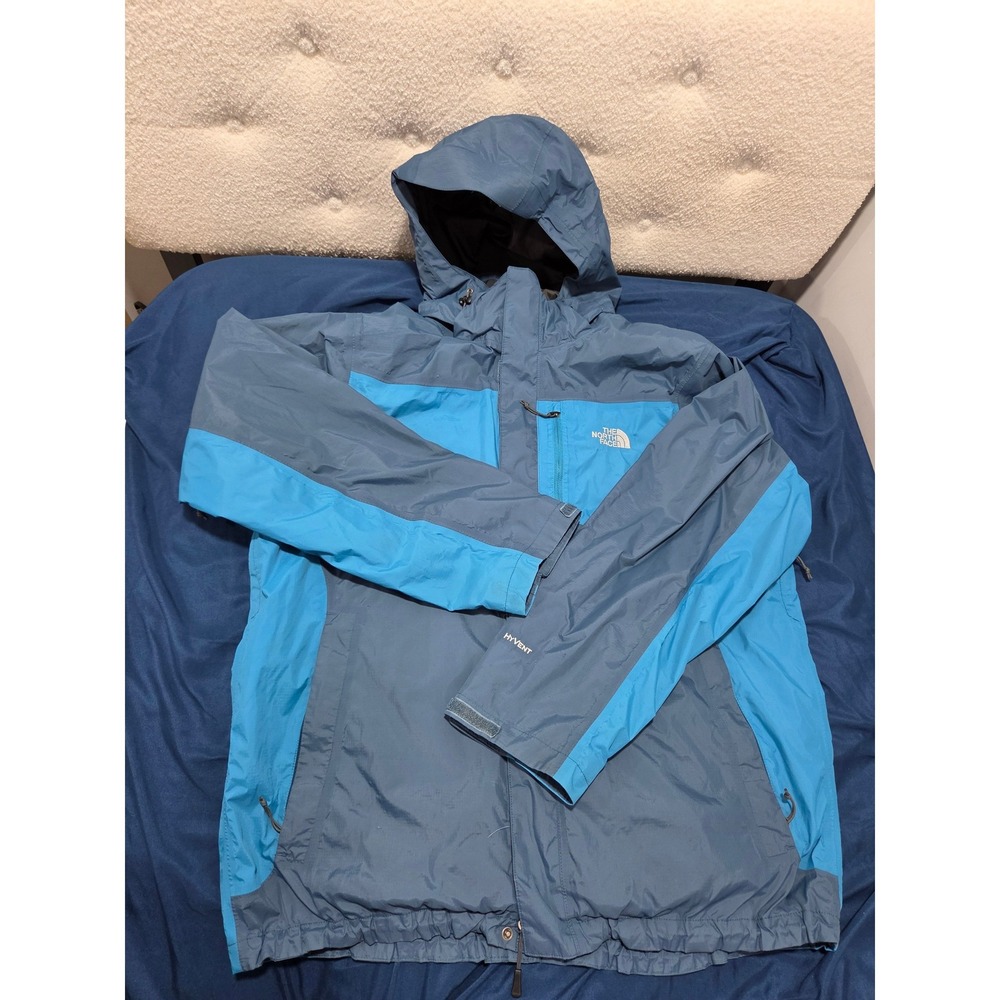 The North Face HyVent Rain Jacket Mens XL Blue Hooded Waterproof Shell Coat